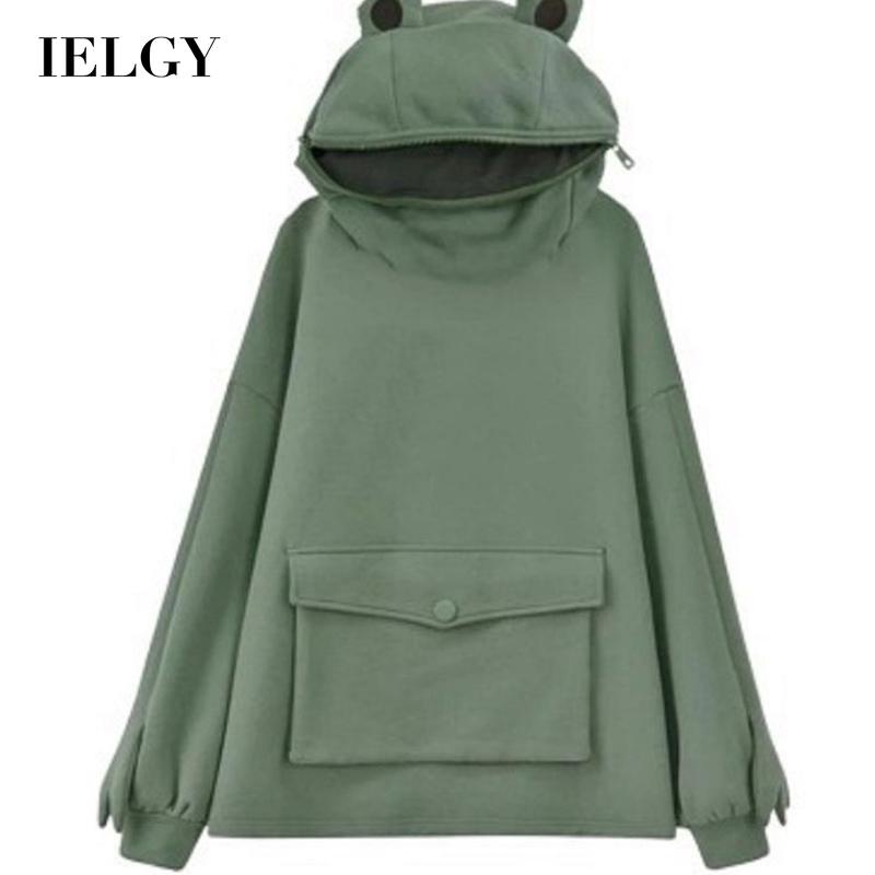 Áo khoác hoodie IELGY phối nhung len chiều dài trung bình thời trang thu đông dành cho nữ