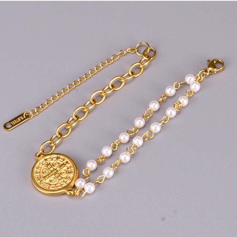 Lắc Tay Ngọc Trai Nhân Tạo Mặt Tròn Titan Ko Han Rỉ TT 3796