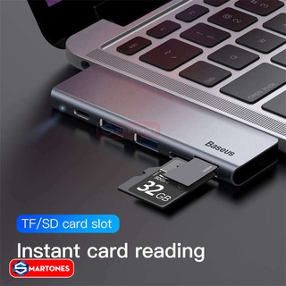 USB Hub Baseus Harmoinica 5 in 1 hỗ trợ sạc PD 60W, USB 3.0 * 2, đọc thẻ nhớ TF, SD cho Laptop, PC, Macbook