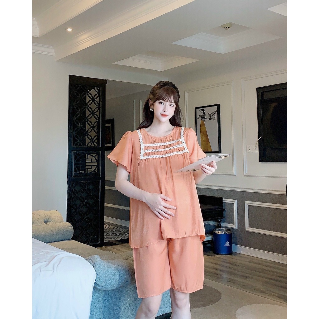 Bộ đồ bầu cộc tay ba ren ngực kết hợp sau sinh M554 Mom and Baby