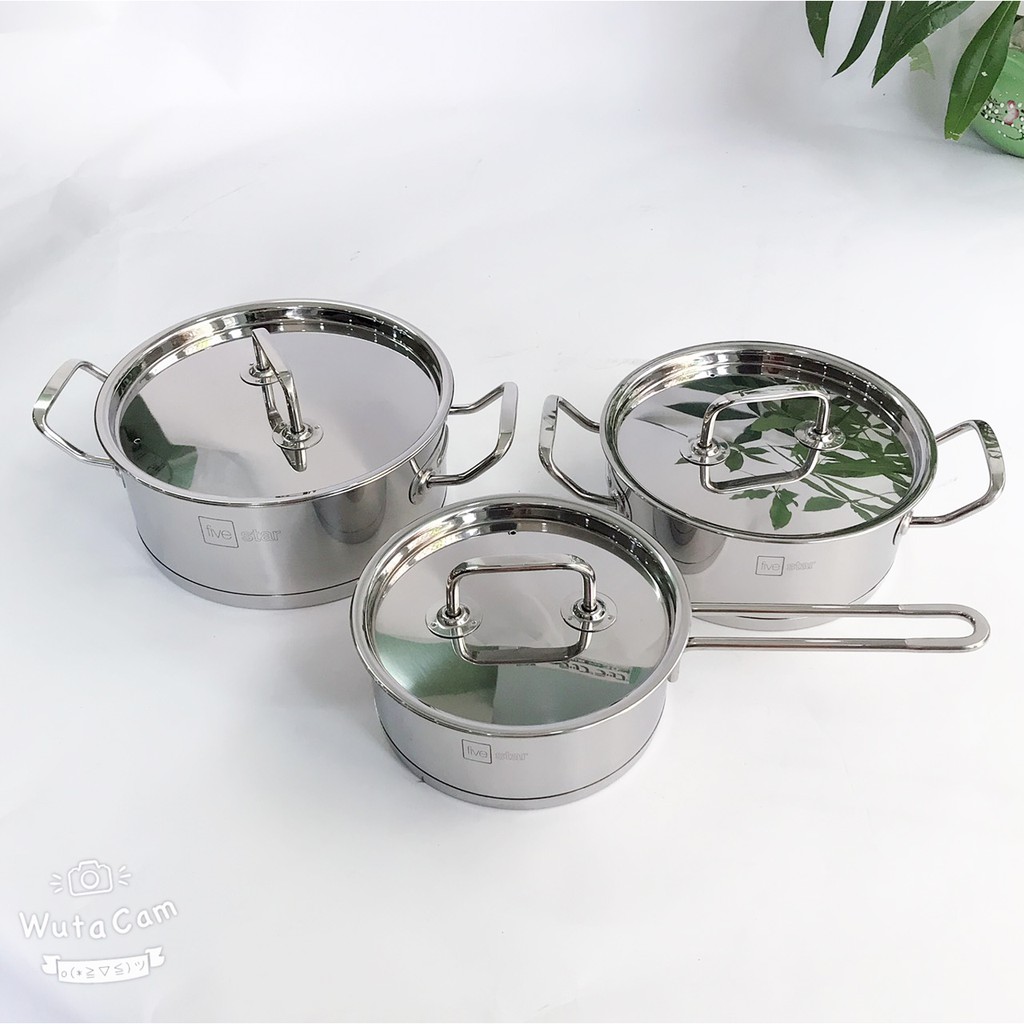 Bộ nồi 3 đáy inox 430 Fivestar FS-B3021 Standard bếp từ 3 món nắp inox (1 quánh 16 x 1 nồi 18cm x 1 nồi 20cm )