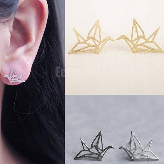 Khuyên tai hạc giấy vàng thiết kế thời trang Hàn Quốc phong cách mới lạ độc đáo bông tai dễ thương