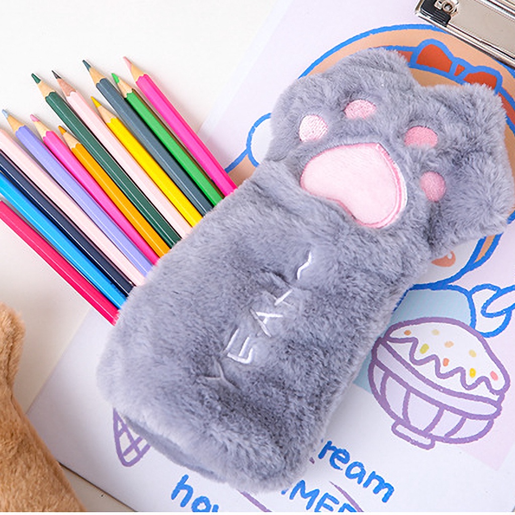 Túi Đựng Bút Hình Chân Mèo Bằng Lông Nhung Mềm Mại Dễ Thương Sức Chứa Lớn