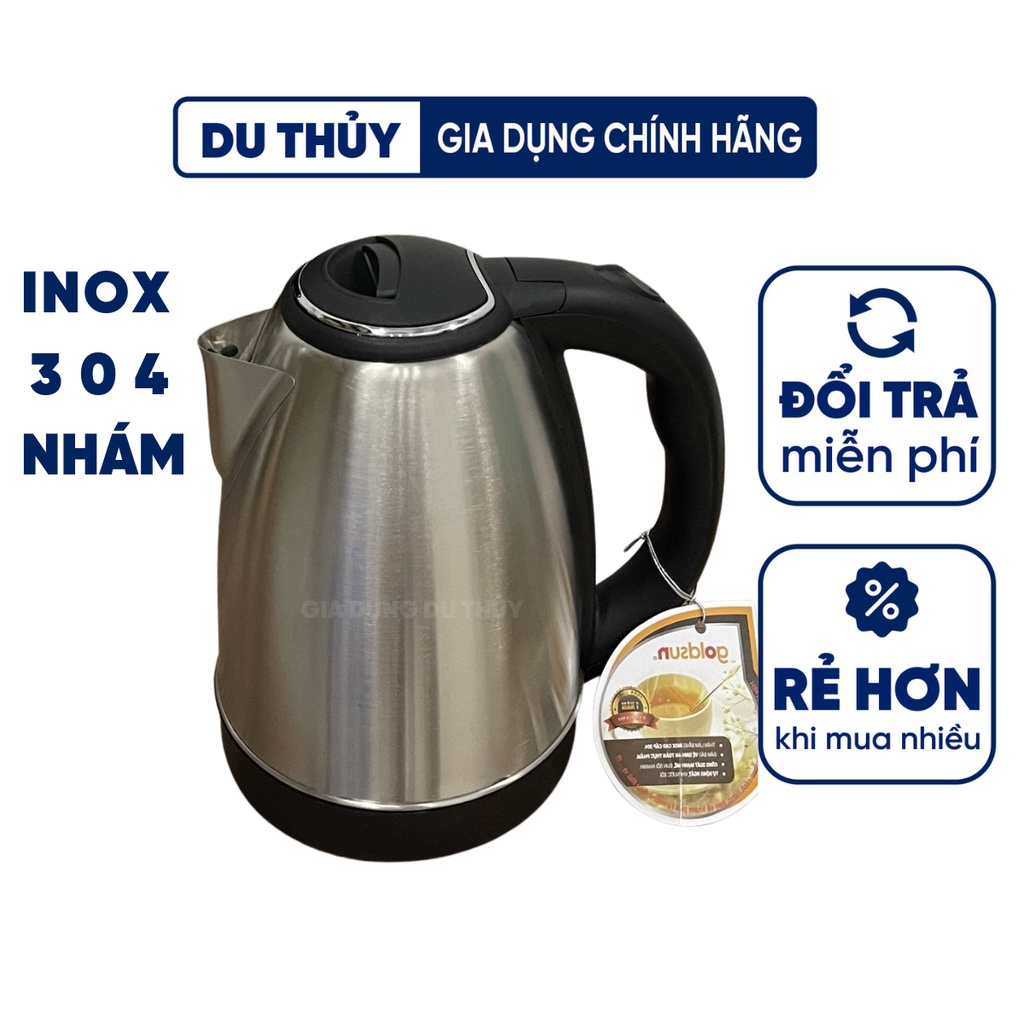 Bình siêu tốc inox 304 Goldsun dung tích 1.8L model GKT2605, nấu nước sôi nhanh trong tích tắc của gia dụng Du Thủy