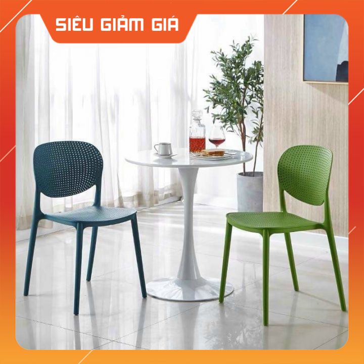 Ghế ăn nhựa PP đúc nguyên khối tựa lưng lỗ nhiều màu - Ghế cafe, văn phòng, nhà hàng tựa lưng nhập khẩu