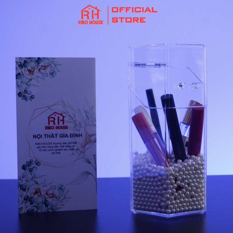 [NEW-Giá dùng thử] Hộp đựng bộ trang điểm RIBO HOUSE để đồ make up có viên ngọc trai giả decor siêu đáng yêu RIBO144