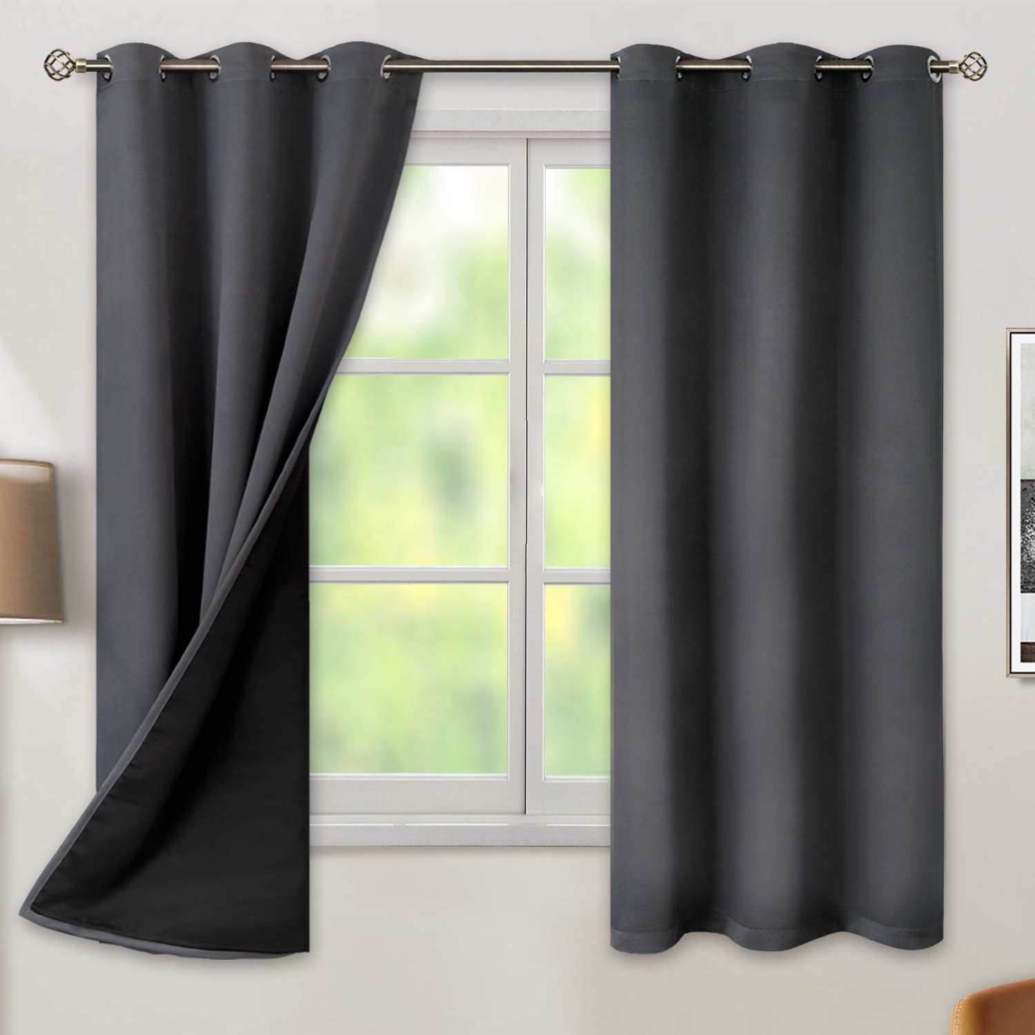 (Hàng Mới Về) Bộ 2 Rèm Cửa Trang Trí 42x63 Inch Màu Xám Đậm