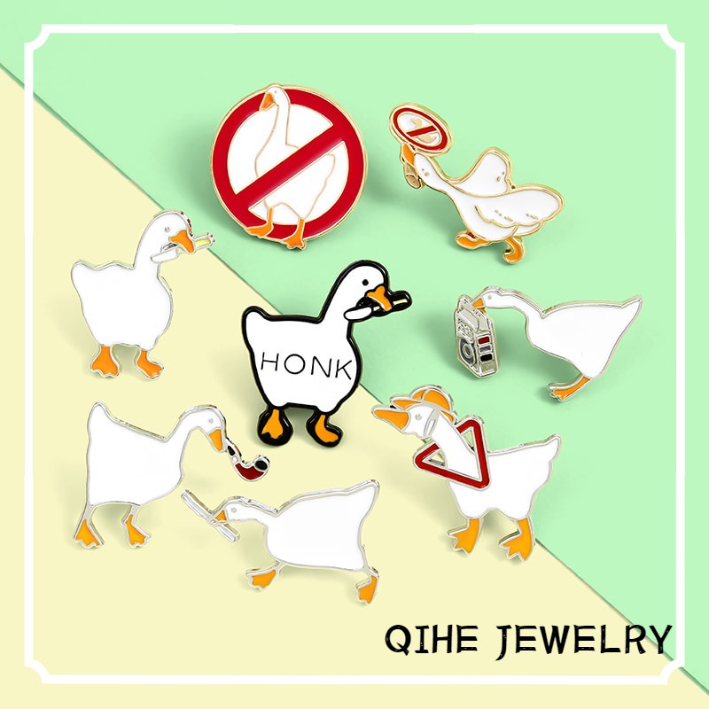 Ghim cài áo QIHE JEWELRY hình chú ngỗng giận dữ vui nhộn