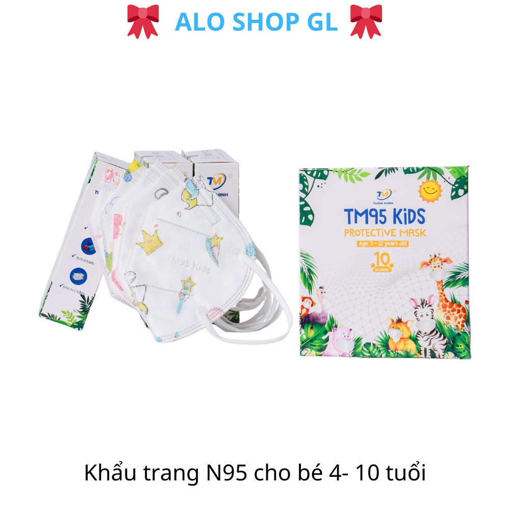 [Tuấn Minh] Khẩu Trang N95 cho bé từ 4-10 tuổi khẩu trang 5 lớp  kháng khuẩn Hộp 10 chiếc có hình cho bé trai và bé gái