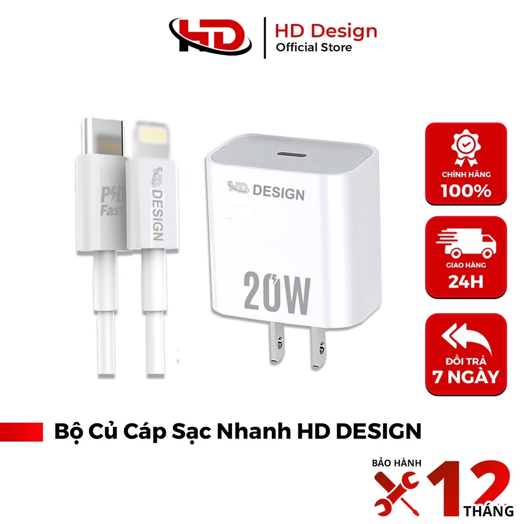 Bộ Củ Cap Sạc 20W Cho IP - Sạc Nhanh - Ổn Định - An Toàn Cho Điện Thoại - Chính Hãng HD DESIGN