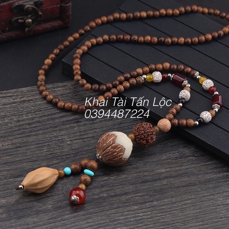Chuỗi hạt gỗ đeo cổ , đeo tay kết hợp hạt Bồ đề và Ngọc lam Tây Tạng