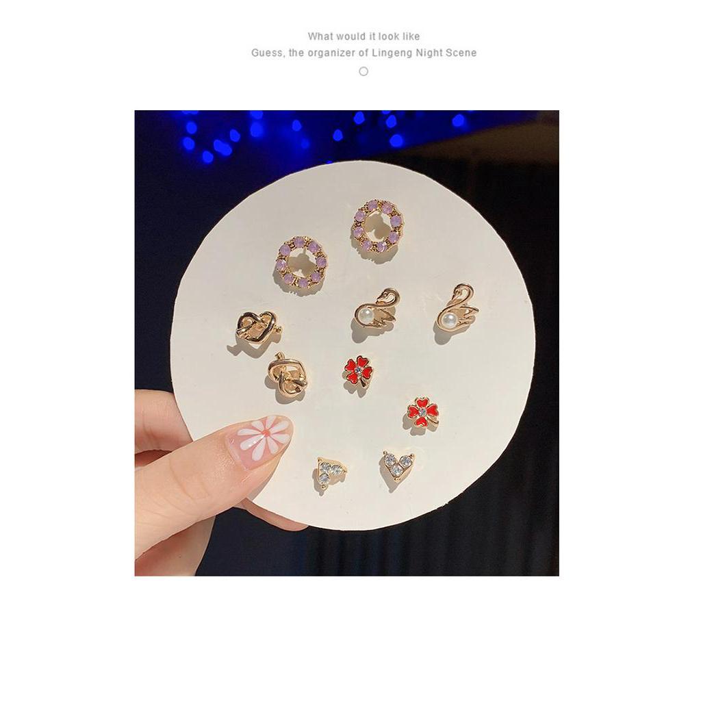 Set 7 đôi bông tai thiết kế đơn giản phong cách Hàn Quốc