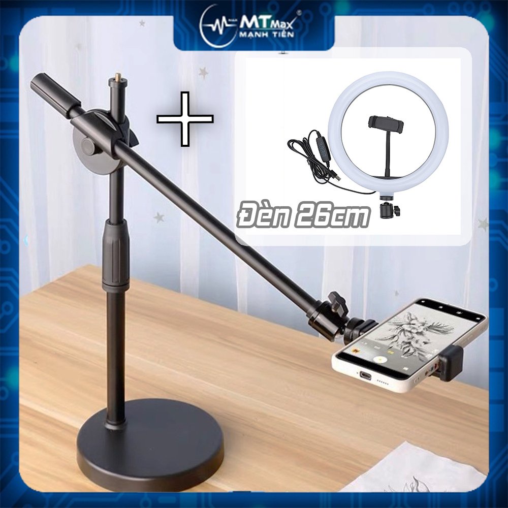 Bộ đèn chụp ánh sản phẩm , quay clip review unbox tiktok facebook 2 kẹp điện thoại chân 54cm để bàn gấp gọn xoay 360 độ