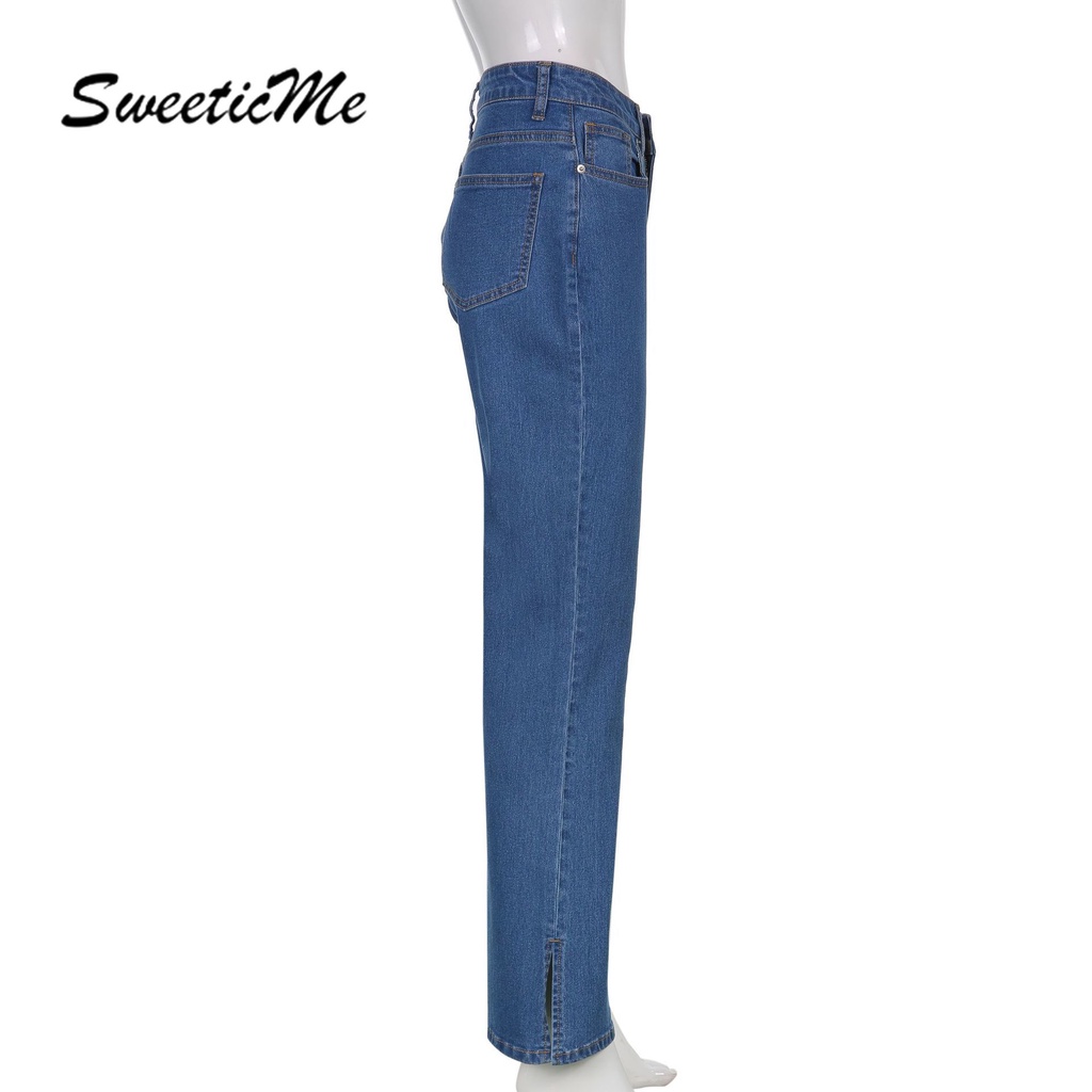 SweeticMe Women's 2021 New Street Style Denim Fashion High Waist Split Jeans