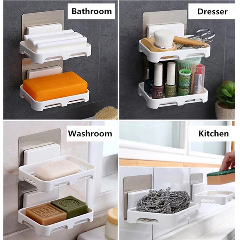 1 Giá Để Xà Phòng Một Tầng Không Cần Đục Lỗ Tự Dính Không Để Lại Dấu Vết Màu Sắc Ngẫu Nhiên