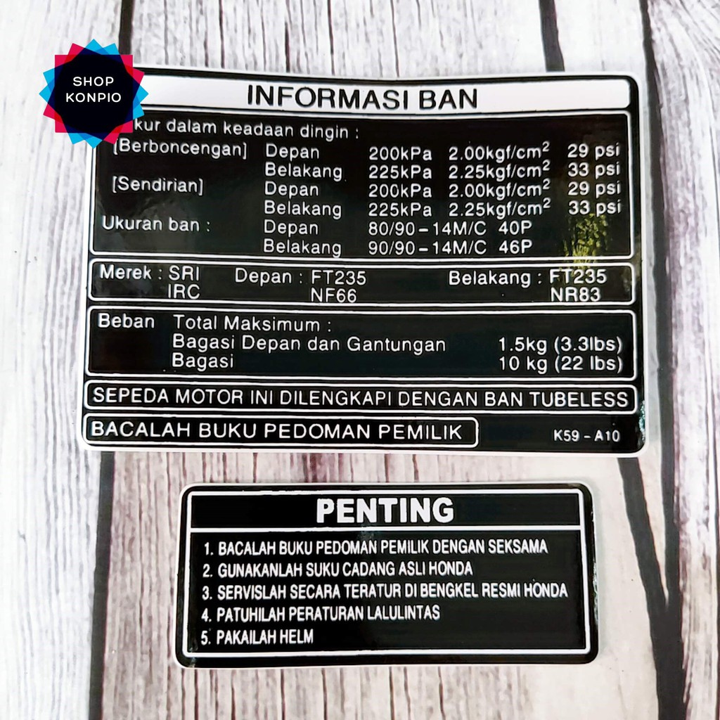 Tem Sticker Thông Số Dán Xe Vario Chống Thấm Nước