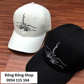 Nón kết nam nữ kaki Hàn Quốc thêu logo trắng đen