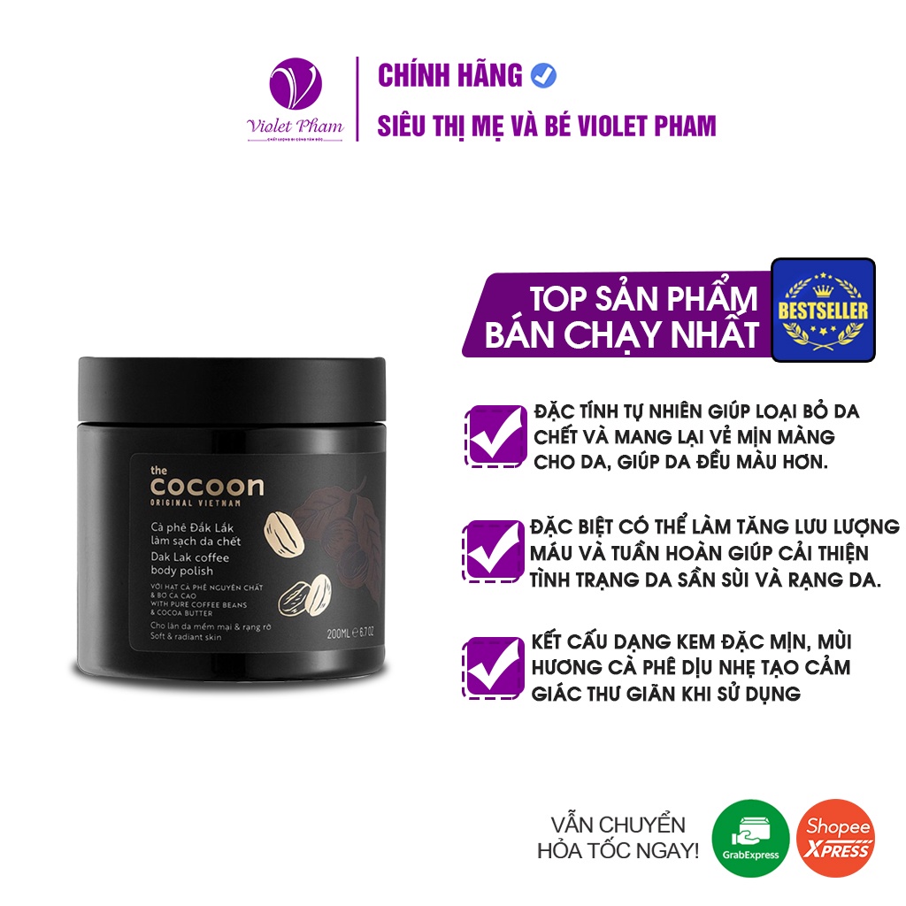 Tẩy Da Chết Body Làm Đều Màu Da Và Dưỡng Mịn Da Từ Cà Phê Đắk Lắk The Cocoon Dak Lak Coffee Body Polish 200ml