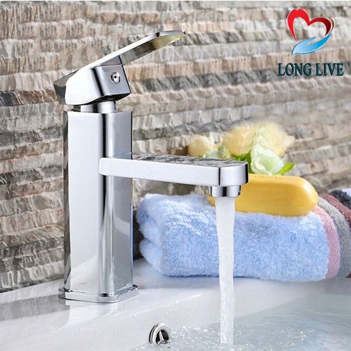 Vòi rửa mặt, vòi lavabo nóng lạnh Vuông bóng rẻ bền đẹp LVB01