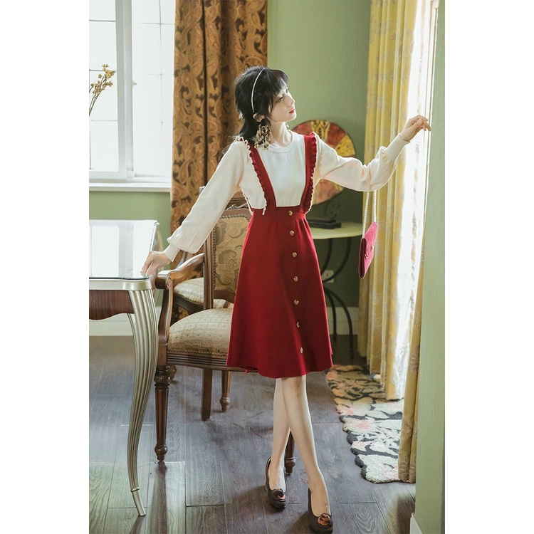 Đầm len giả yếm nữ đẹp chất len co dãn mềm mại xinh xắn, hàng may kỹ, đẹp