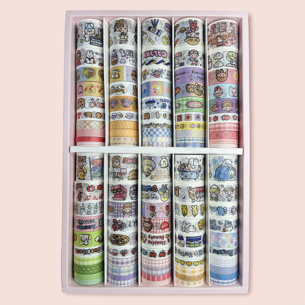 [Sẵn] Set 10 cuộn băng dính washi tape trang trí sổ cute