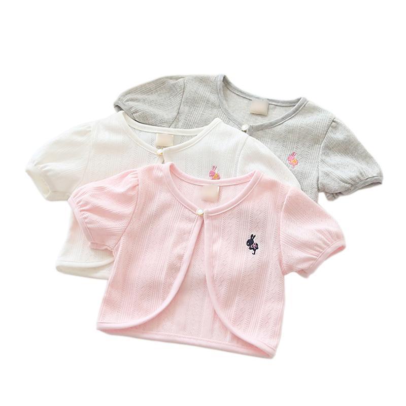 Áo Khoác Cardigan Tay Ngắn Vải Cotton Màu Trơn Thời Trang Cho Bé Gái