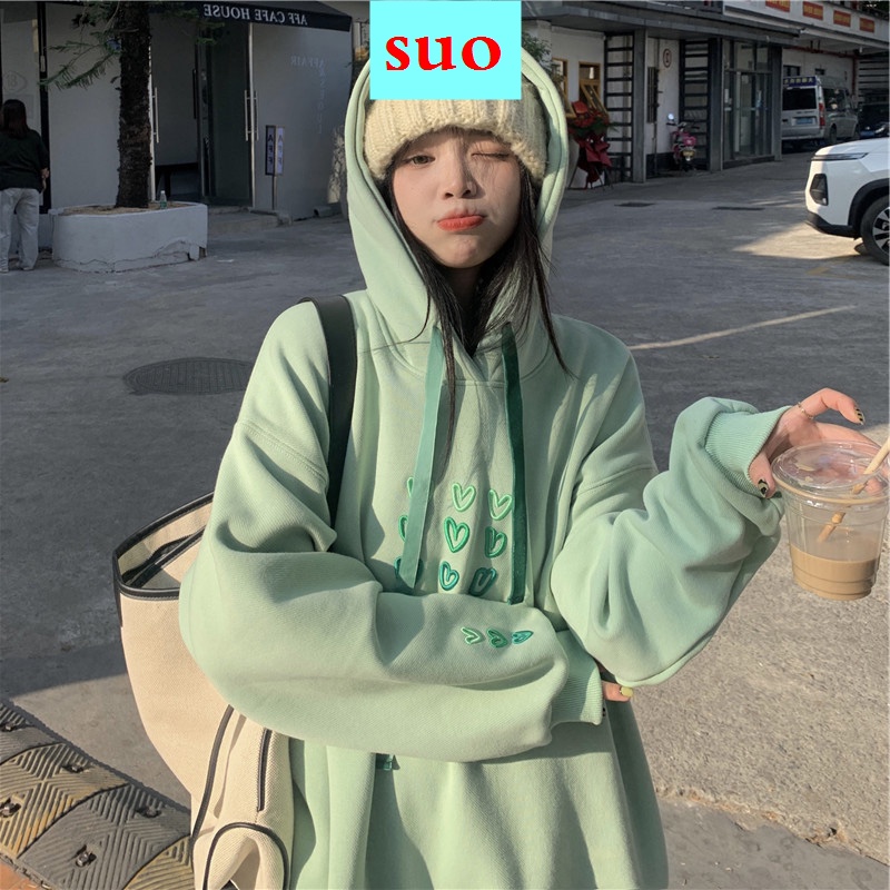 Áo Hoodie Dày Dặn Màu Xanh Lá Thời Trang Thu Đông Cho Nữ