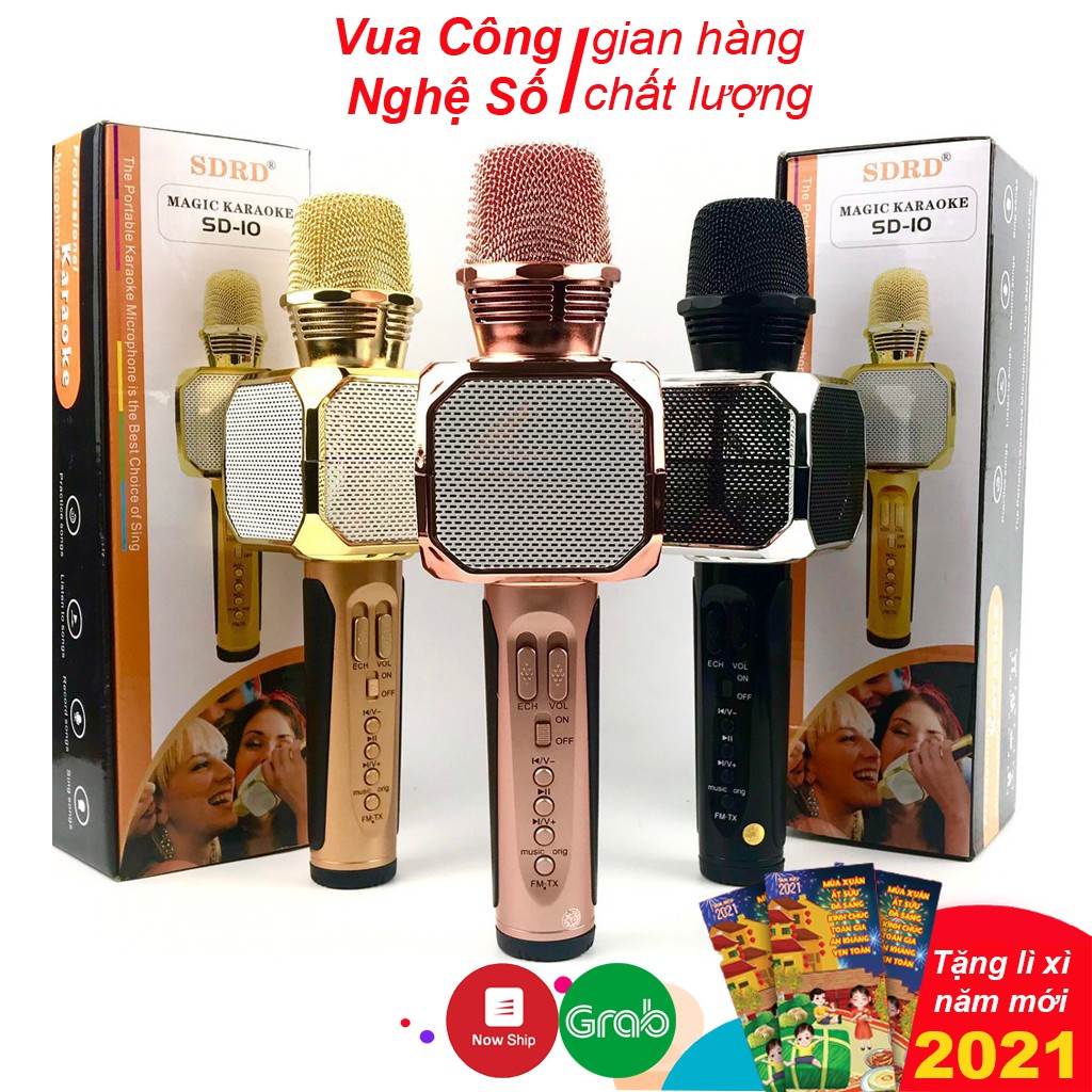 Micro Karaoke Bluetooth SD-10 Kèm Loa Kết Nối Không Dây Hỗ Trợ Ghi Âm Thẻ Nhớ, Usb