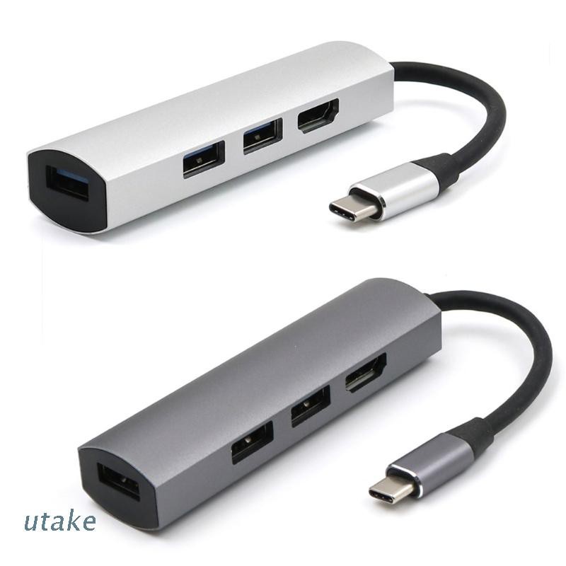 Utake 4 in 1 Multi-Port USB3.0 Type-C USB-C HUB to 4K Video HDMI Adapter Expansion Dock for Macbook