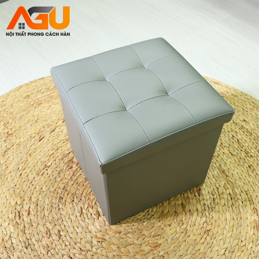 GHẾ ĐỰNG ĐỒ DA PU AGU (SOFA HỘP) ĐA NĂNG - SIZE L VUÔNG - MÀU XÁM - THÔNG MINH TIỆN LỢI - NỘI THẤT KIỂU HÀN