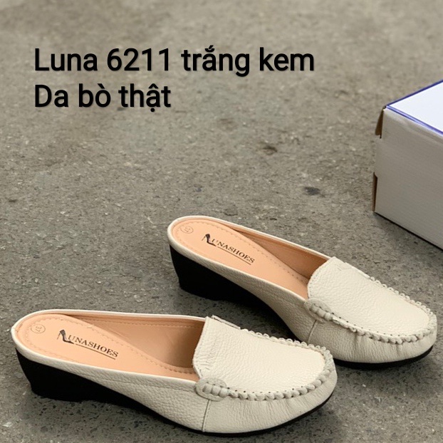 Dép sục nữ 3p da bò mềm êm chân LUNASHOES 6211 bảo hành 2 năm giày trung niên cho mẹ ảnh thật
