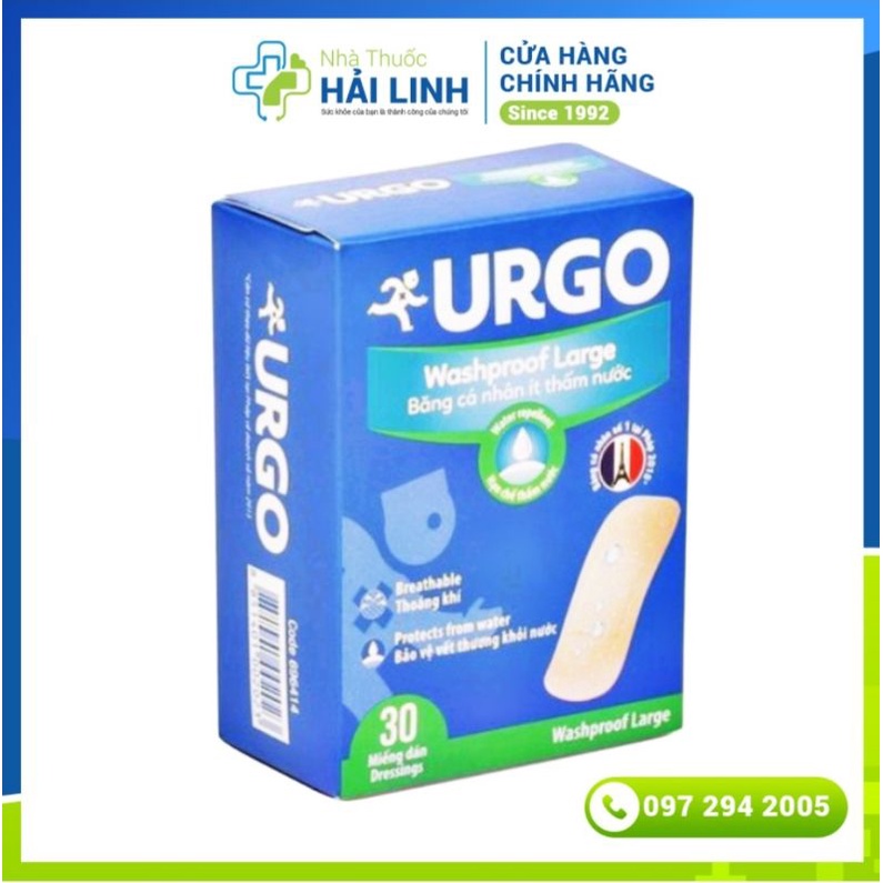 Băng dính cá nhân Urgo chống nước ⚡ Tặng quà ⚡ Hộp 30 bản 3.8 x 7.2 cm
