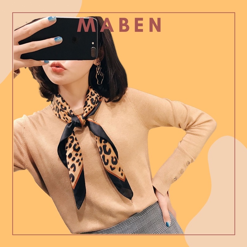 Khăn turban lụa vuông hoạ tiết da beo size 70x70cm - Maben