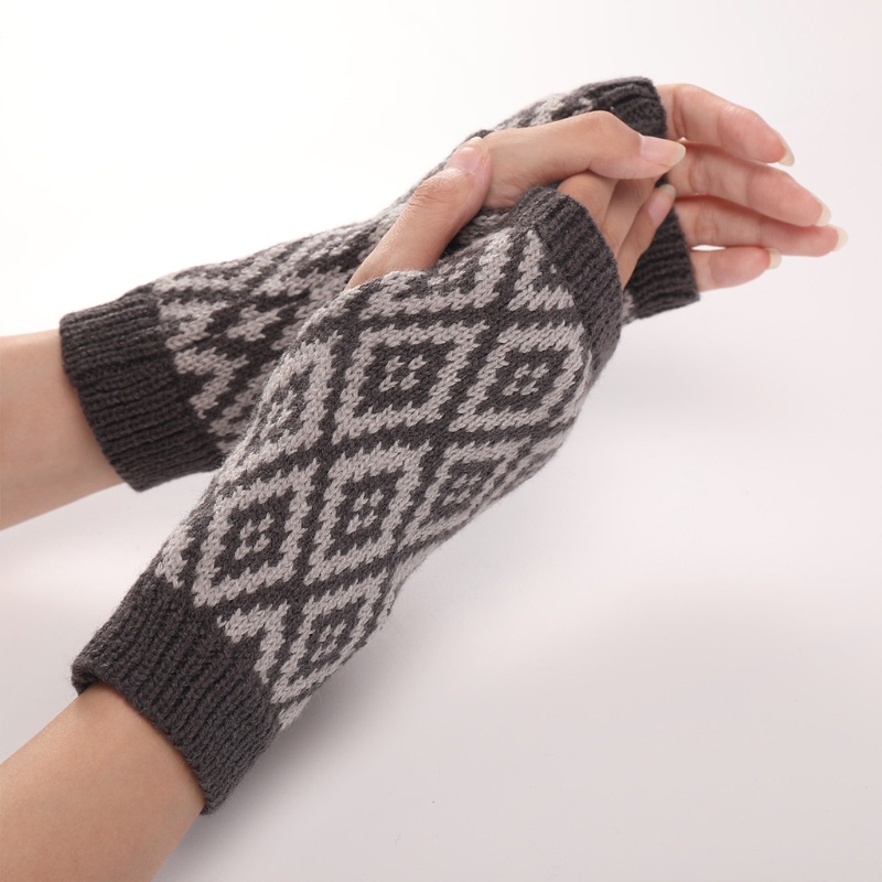 Han Găng Tay Dệt Kim Hở Ngón Co Giãn Hình Học Đơn Giản Giữ Ấm Cho Nữ Hoạt Động Ngoài Trời