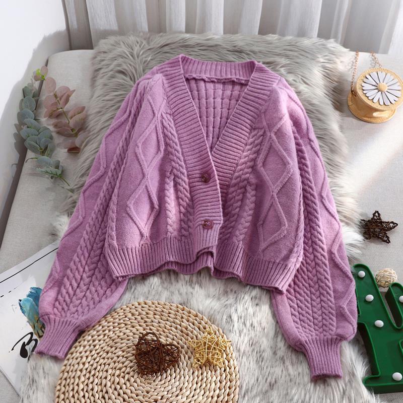 Áo khoác cardigan IELGY dệt kim dáng ngắn rộng tay dài phồng có mùi thơm nhẹ phong cách Hàn Quốc thời trang cho nữ