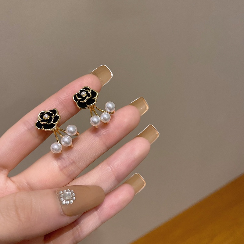 Bông Tai Hình Hoa Đính Ngọc Trai Phong Cách Retro Cho Nữ