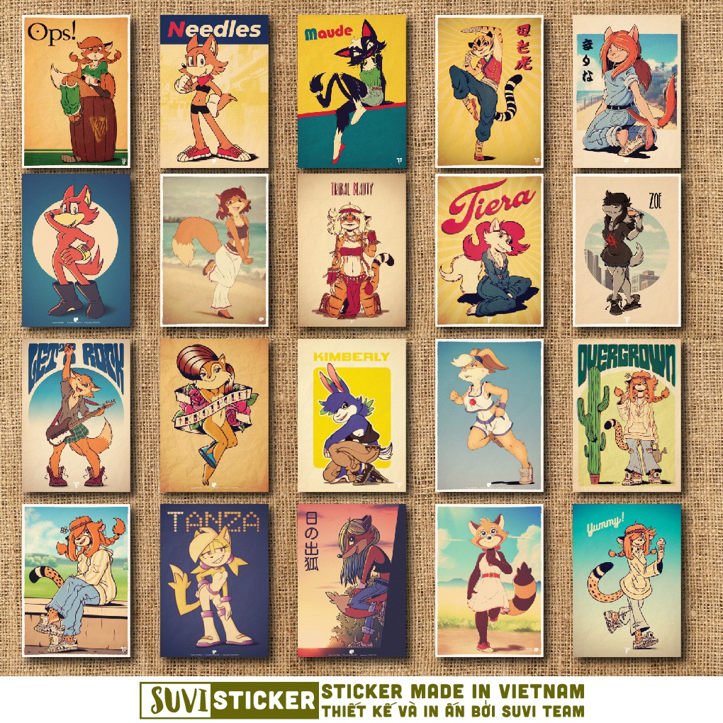 50 Sticker Vintage Cartoon chống nước sticker dán mũ bảo hiểm, laptop, điện thoại, đàn guitar, vali. MSP: NS37