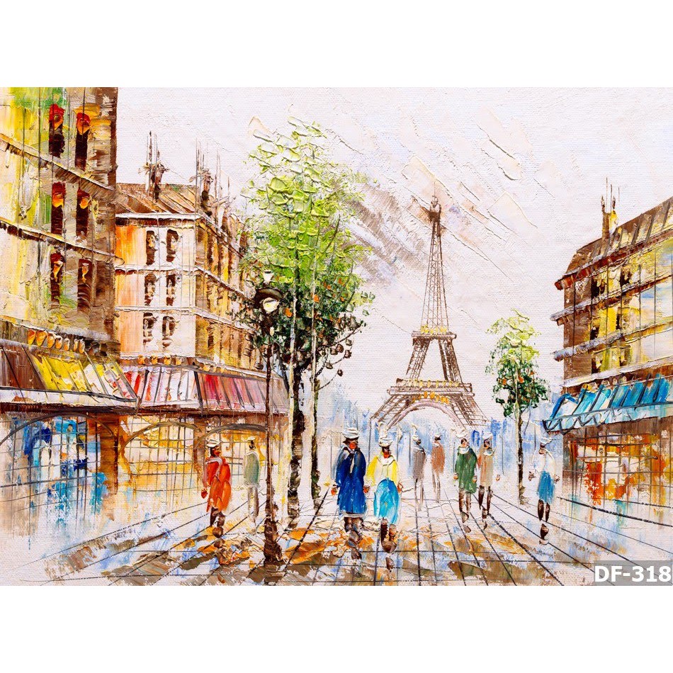 Tranh dán tường trang trí in dạng sơn dầu Fescoes cổ điển VTC phong cảnh  thành phố Paris Pháp DF-318 | Shopee Việt Nam