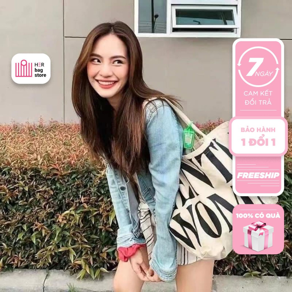 Túi tote vải bố canvas thời trang NỮ Unisex cao cấp in chữ GENTLE WOMAN phong cách Hàn Quốc đeo vai xách tay Herbagstore