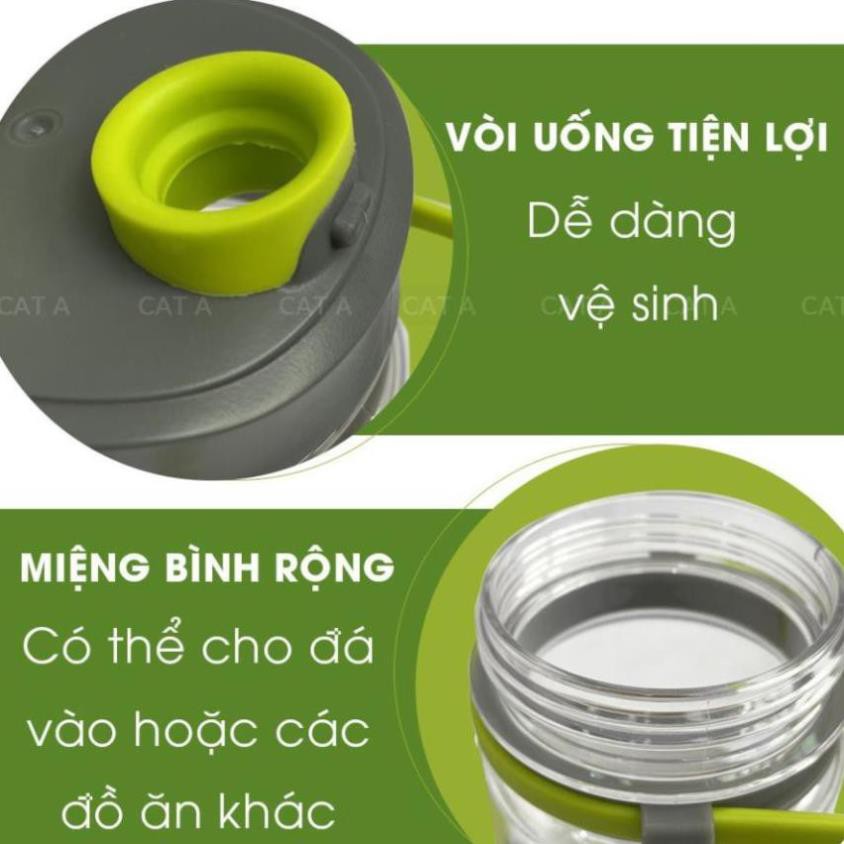 Bình nước bằng Nhựa BPA FREE MIGO Cao cấp  - An toàn, trong suốt, có rây lọc, quai [500ml - 1782]