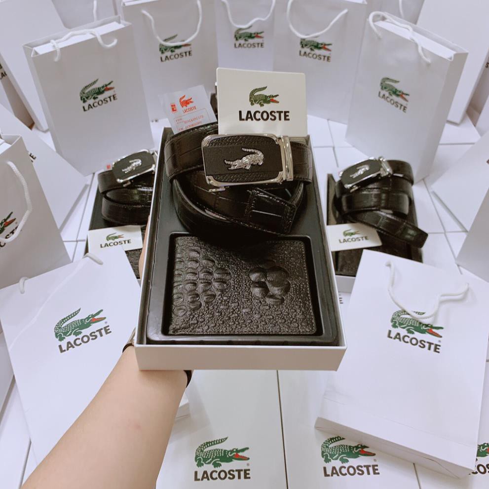 Set ví  dây nịt Lacoste 💖 FREE SHIP 💖 Combo Ví Thắt Lưng Da PU dập vân cá sấu full hộp, túi giấy nên làm quà tặng