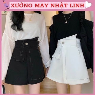 Chân váy nữ thời trang - Quần short giả váy kiểu nữ cạp cao xếp lệch trần chỉ chất tuyết mưa co dãn