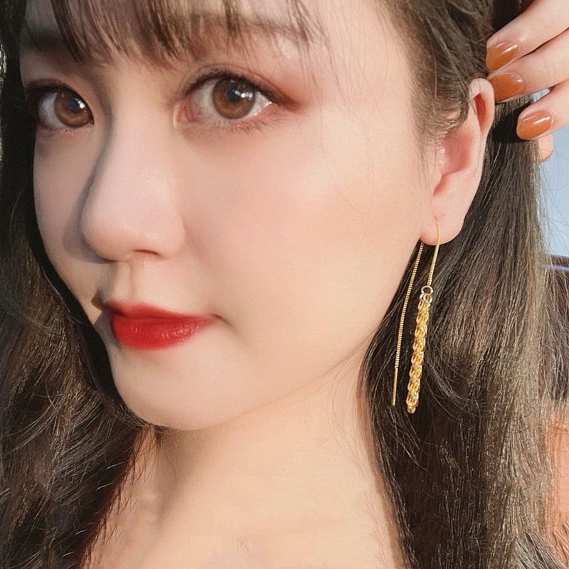 Bông tai Titan không gỉ 18K vàng Tua dài khuyên tai nữ dáng dài Trang sức titan cao cấp Thời trang Hàn Quốc