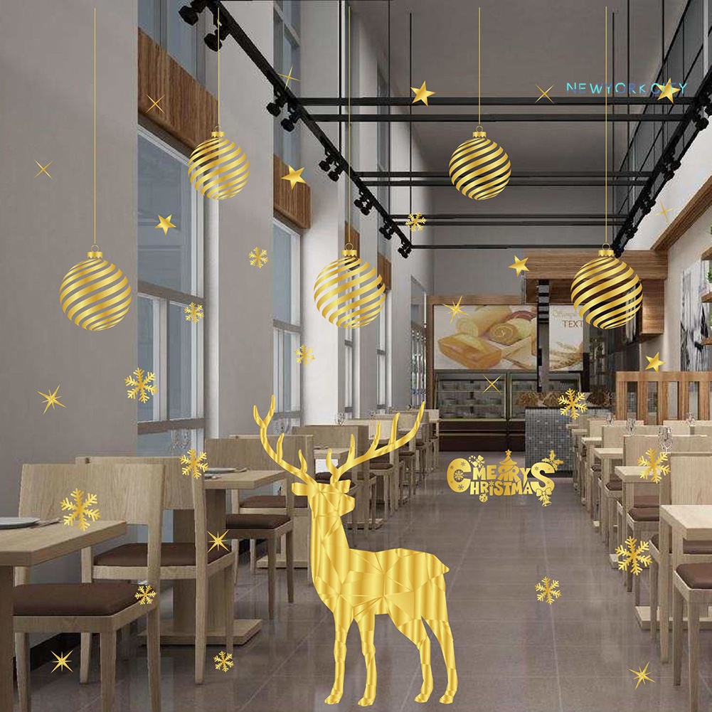 Sticker Dán Cửa Kính Họa Tiết Hoa Tuyết Tuần Lộc Không Keo