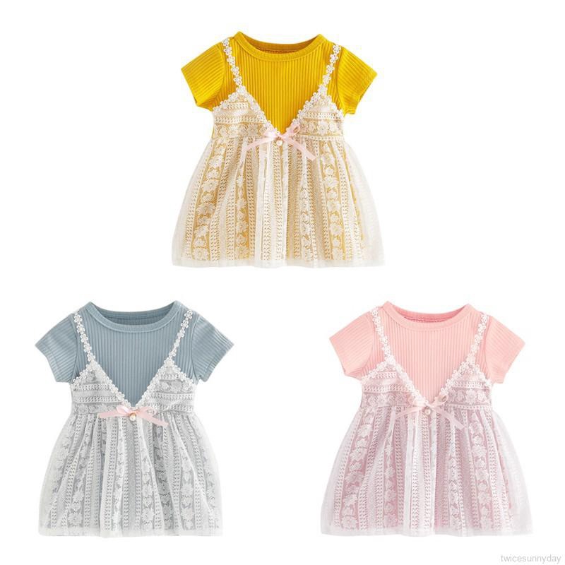 Đầm ren xòe ngắn tay mềm mại cho bé gái ( 0-2 tuổi )