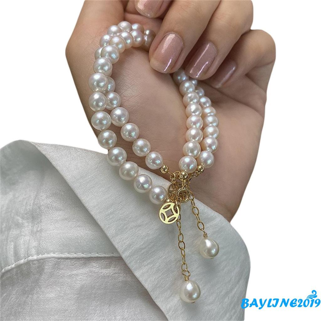 Vòng tay xâu chuỗi hạt ngọc trai có thể điều chỉnh kích thước
