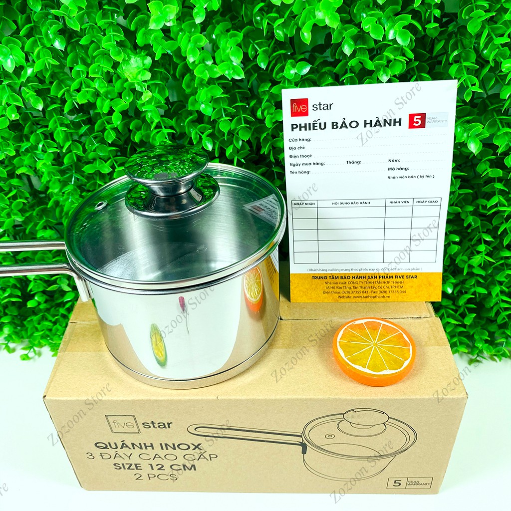 Quánh nấu bột inox, nồi nấu bột cho bé Five Star 3 đáy cao cấp size 12cm