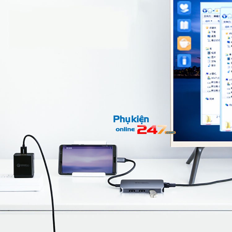 Bộ chuyển đổi USB type C to VGA USB 3.0 kèm cổng sạc cho máy