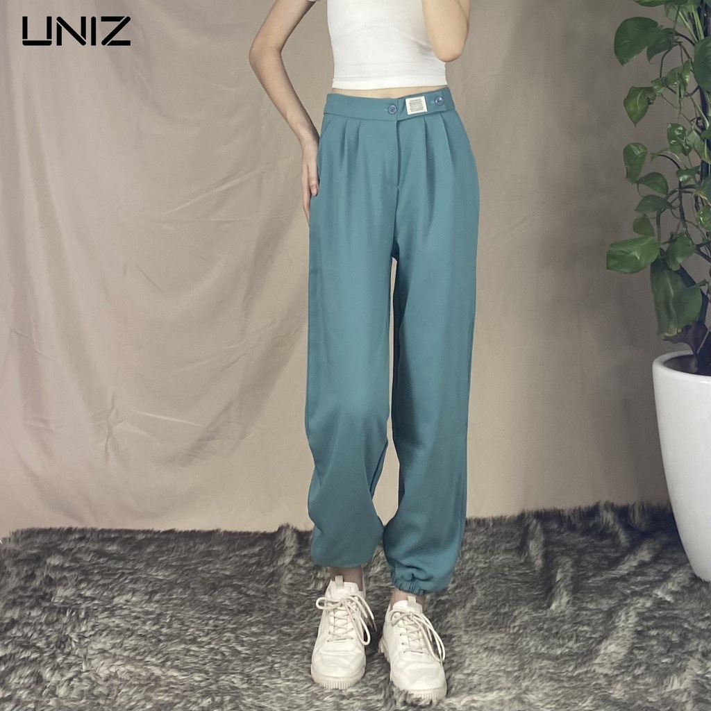 Quần Jogger Nữ Bo Gấu UNIZ (2 Màu), Unisex, Cạp Mac, Dáng Dài, Form Thụng, Vải Ruby, Mềm Nhẹ, Không Bai Xù