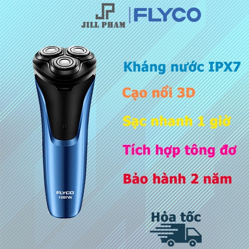 Máy Cạo Râu Flyco FS197VN 3 Lưỡi Kép Thân Máy Kháng Nước Sạc Nhanh 1 Giờ - Hàng Chính Hãng